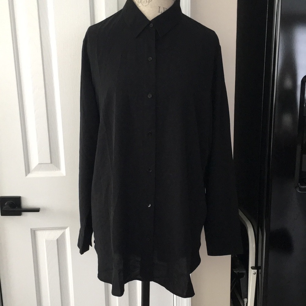 Eileen Fisher Black Lightweight Button-Up Shirt Jacket  NWT